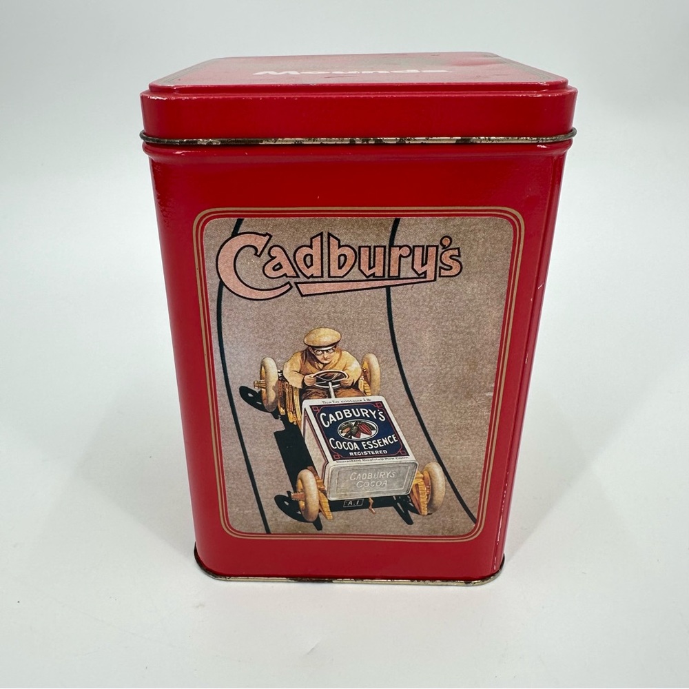 3/$15 VTG Cadburys Mounds Tin Square 12 oz. Red Distressed Retro USA Empty
